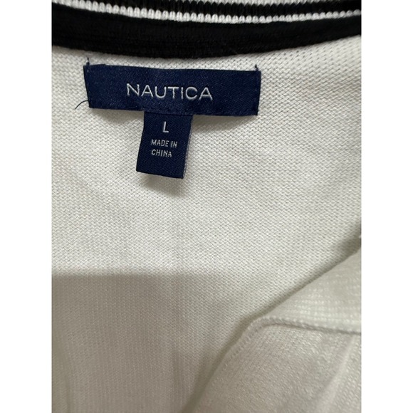 Nautica Sleeveless Striped Polo White Navy Size Large Golf Prep Nautical - Picture 7 of 8
